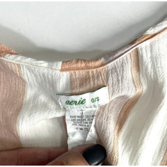 Aerie One Size Kimono Peach White Striped Crepe Texture Lightweight Open Coverup - Picture 7 of 10